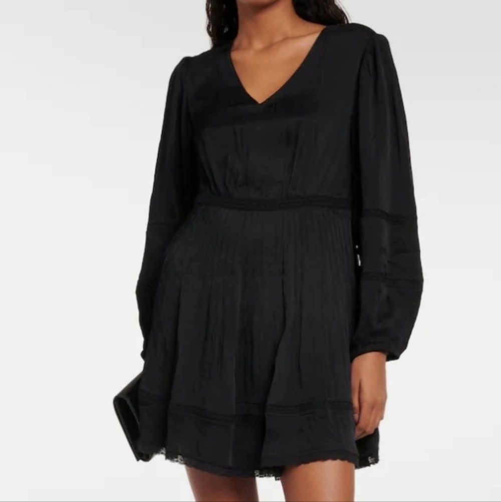 Velvet Bethel Lace Trimmed Minidress In Black Long Sleeve Size M NwT.